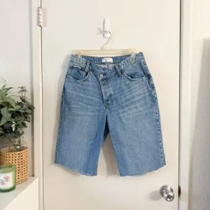 🦋 ABERCROMBIE &amp; FITCH Dad High Rise Denim Jorts Shorts Asymmetrical Raw Hem 29