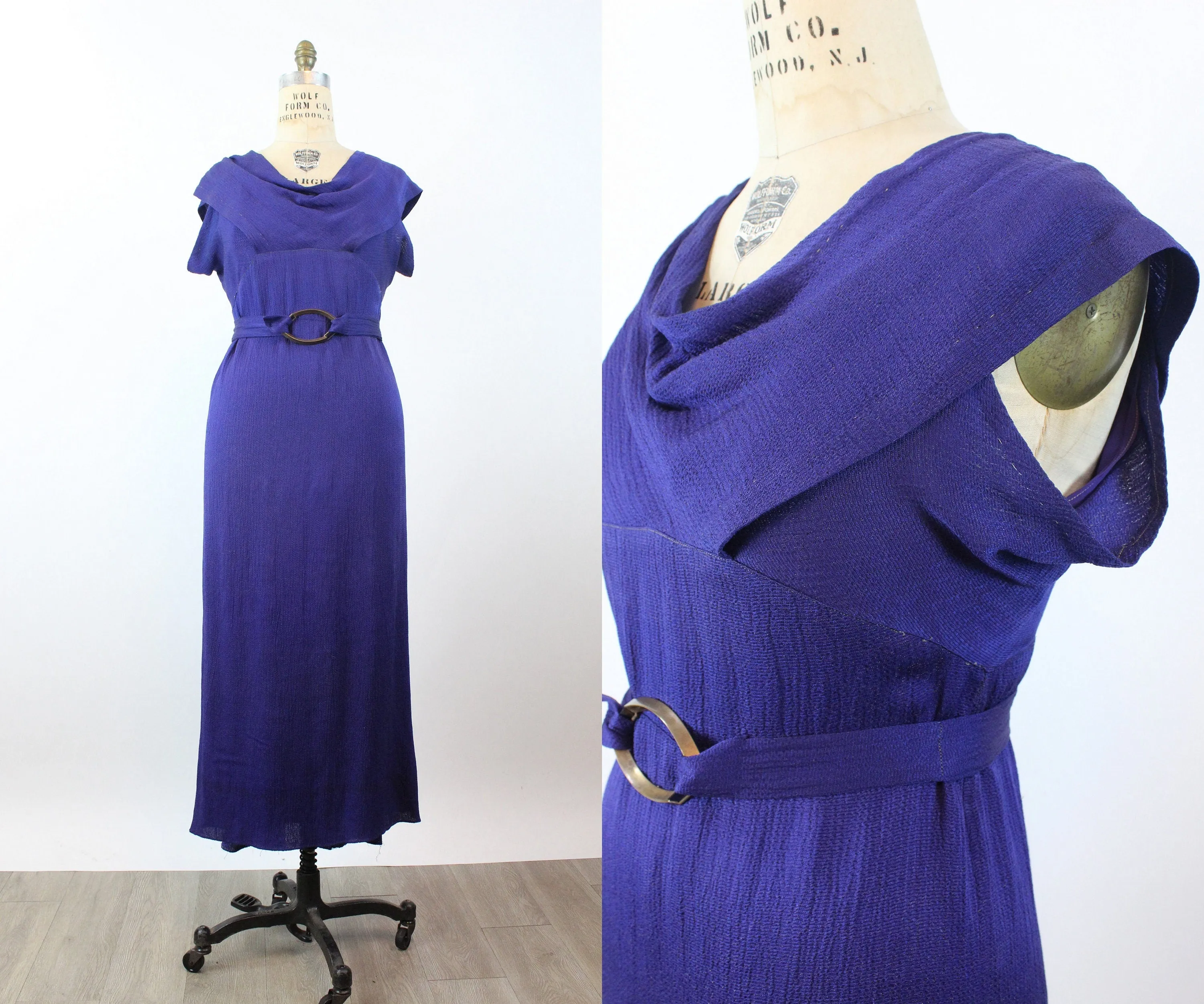 1930s PURPLE LAME rayon gown dress large | new winter
