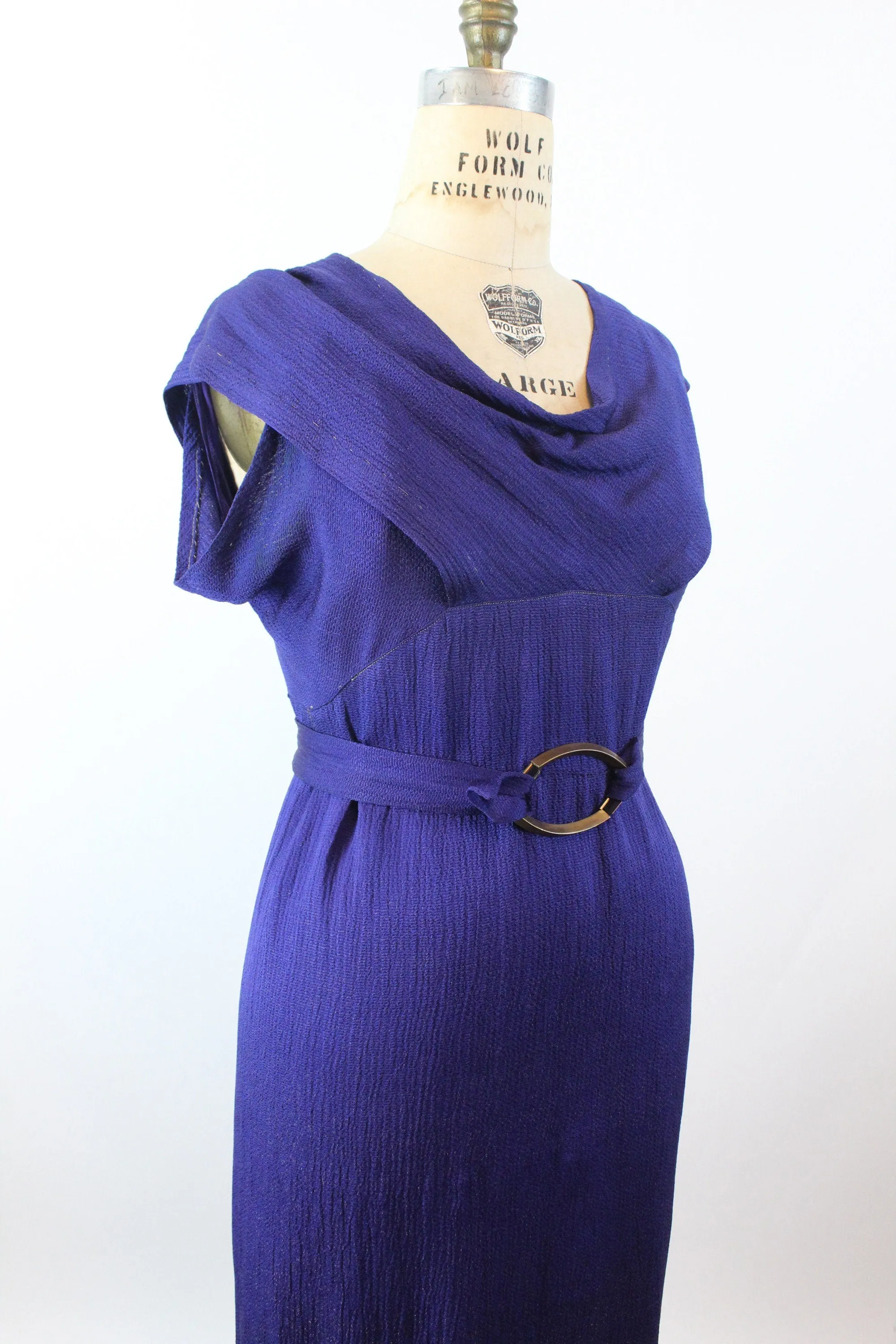 1930s PURPLE LAME rayon gown dress large | new winter