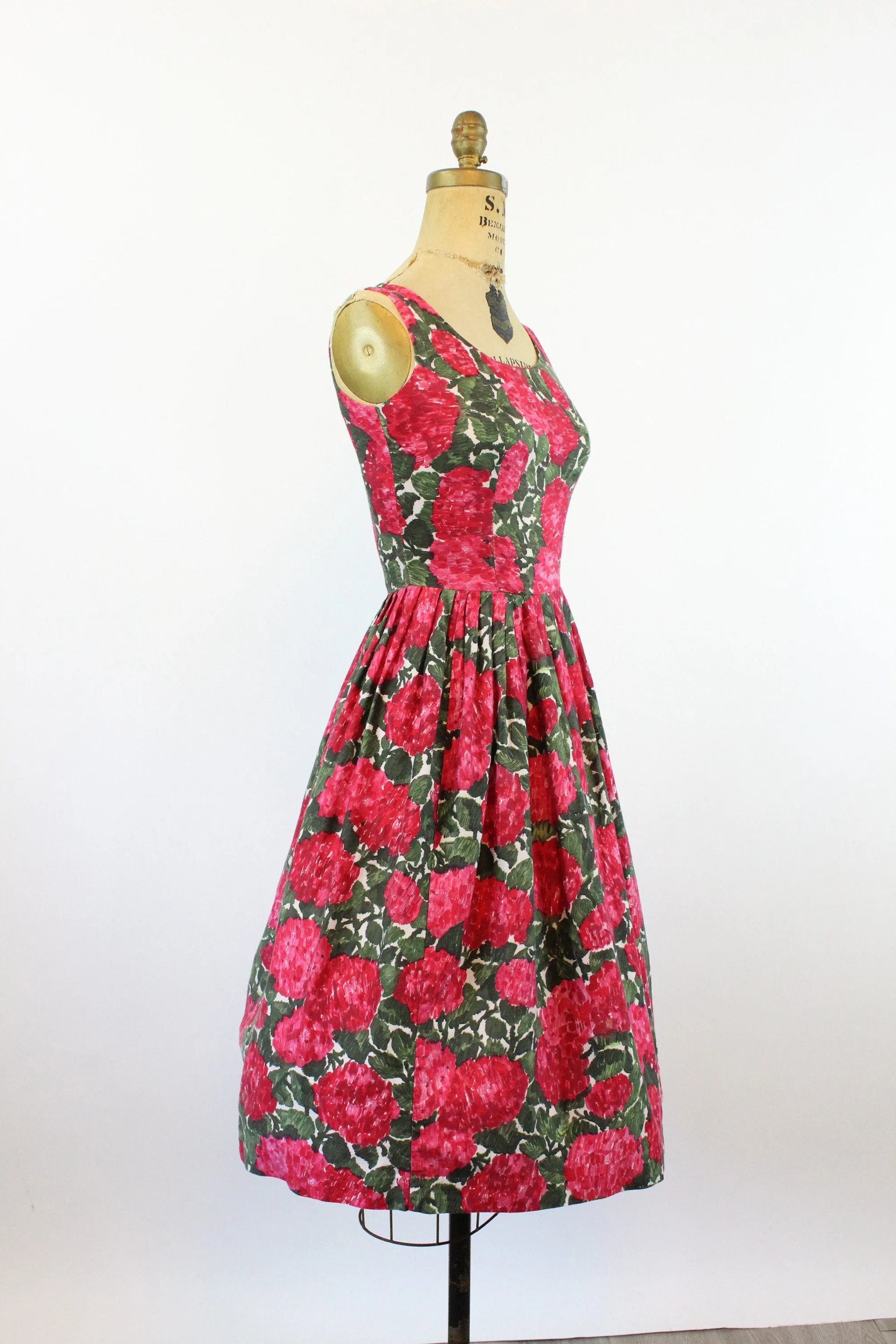1950s PAT PERKINS rose print cotton dress xs | new spring