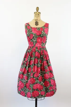 1950s PAT PERKINS rose print cotton dress xs | new spring