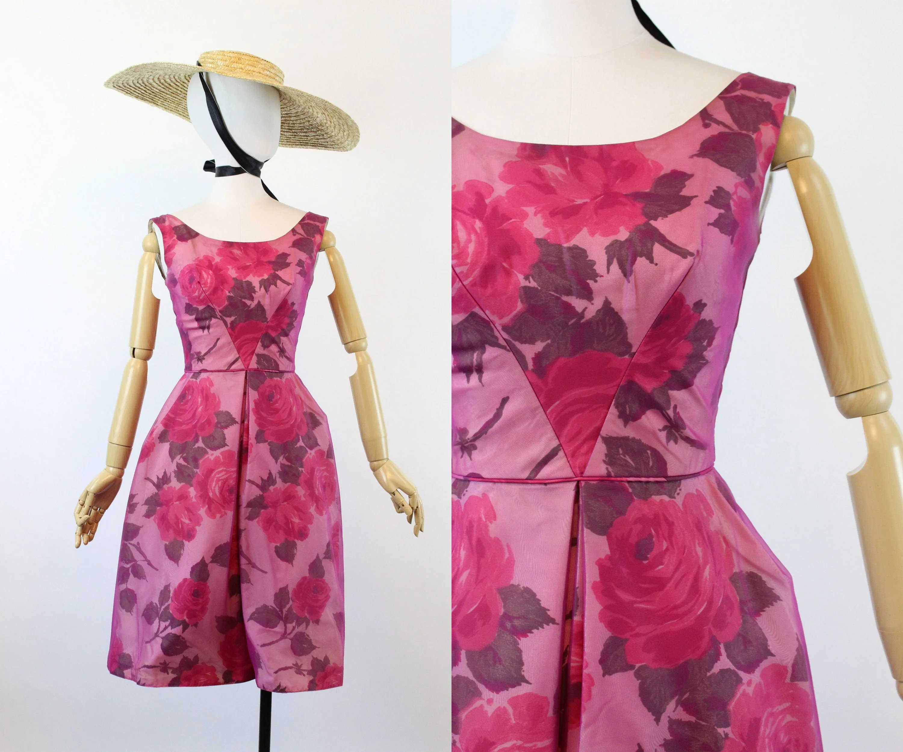 1950s ROSE PRINT organza dress xxs | new spring
