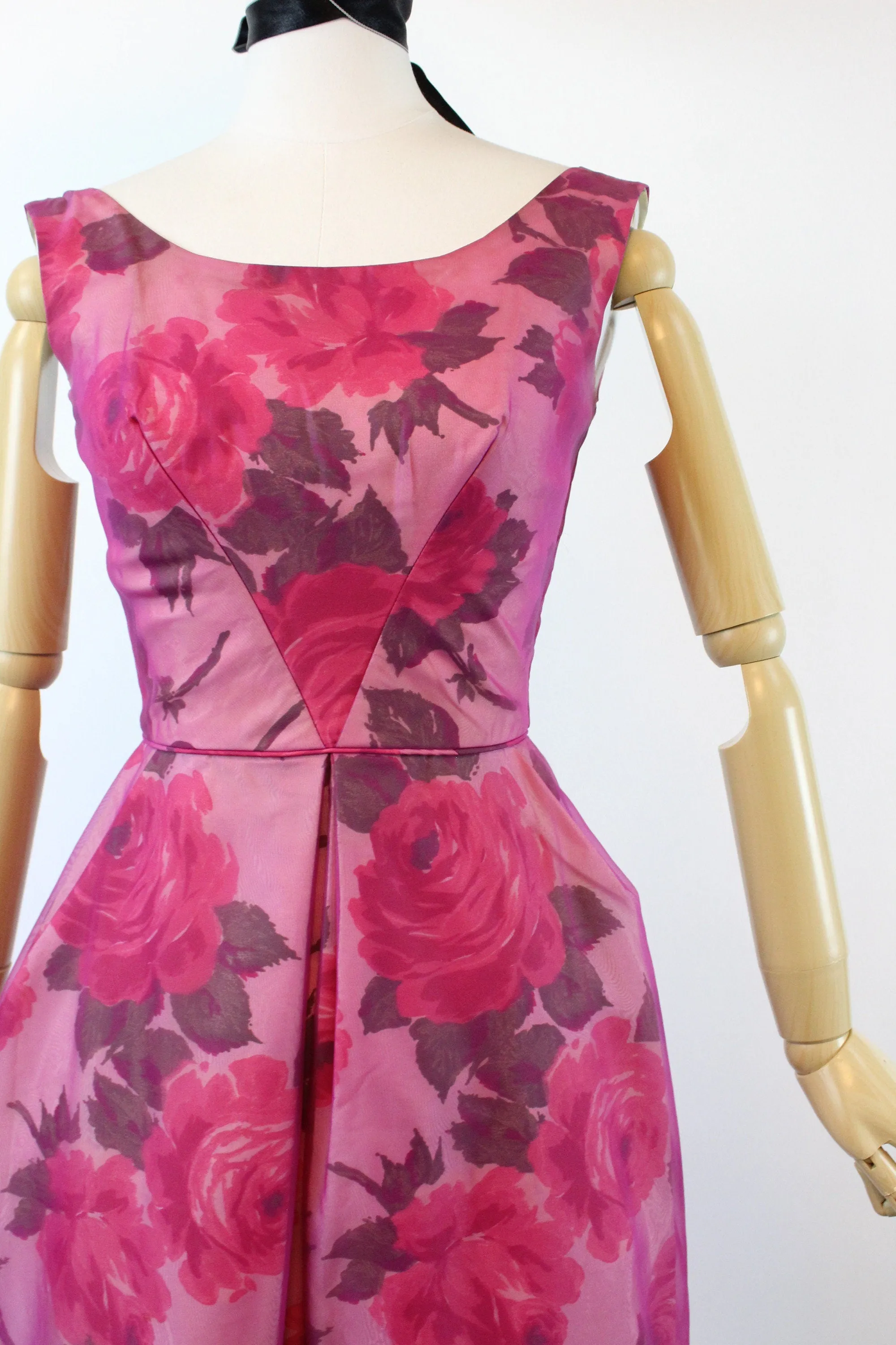 1950s ROSE PRINT organza dress xxs | new spring