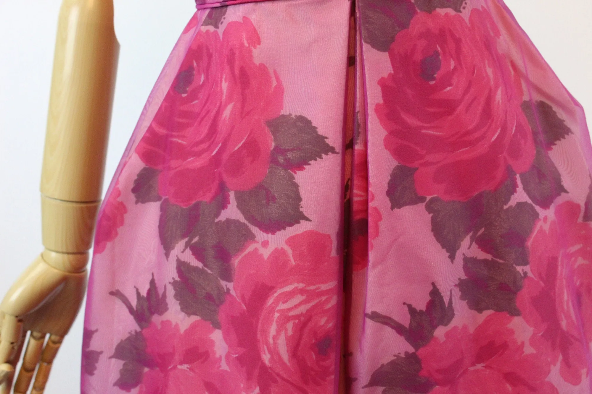 1950s ROSE PRINT organza dress xxs | new spring