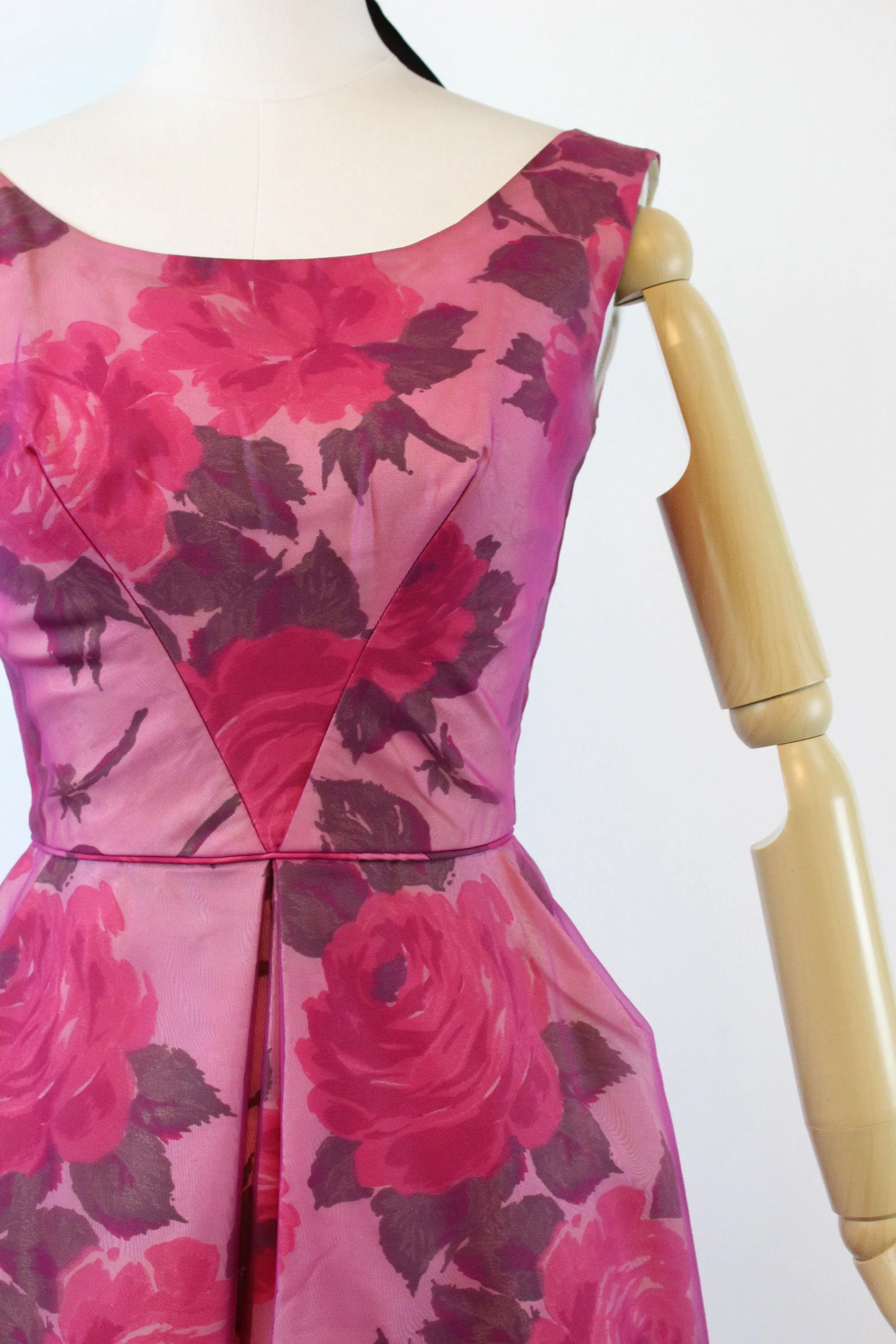 1950s ROSE PRINT organza dress xxs | new spring