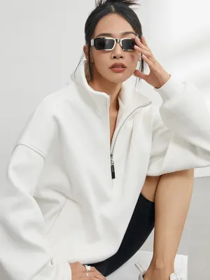 2025 New Casual Sweatshirt – Women's Half Zip Pullover Hoodie | Oversized Solid Color Stand Collar Long Sleeve Top