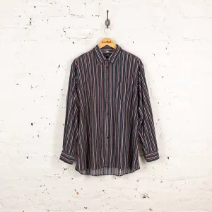 90s Corduroy Striped Shirt - Blue - XL