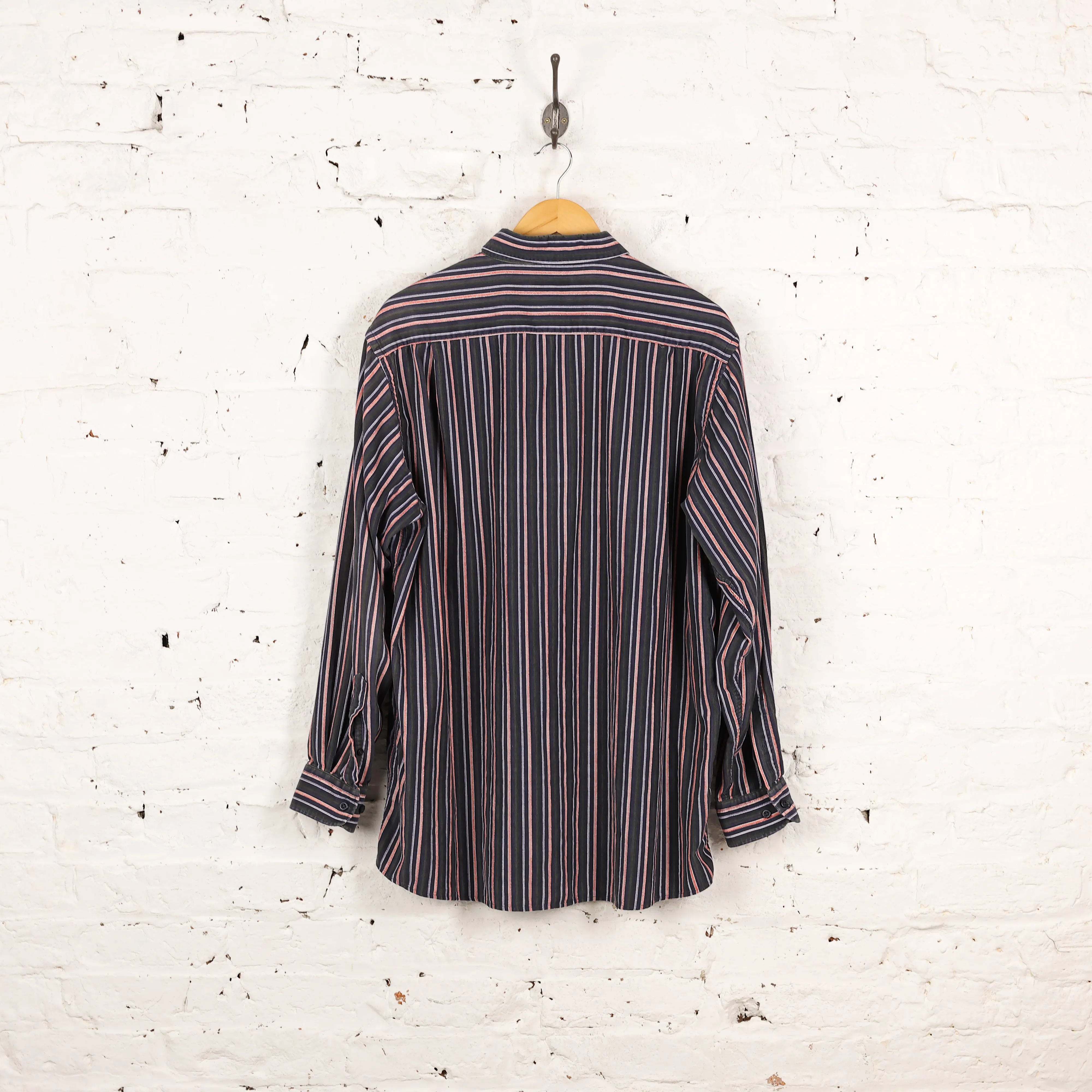 90s Corduroy Striped Shirt - Blue - XL