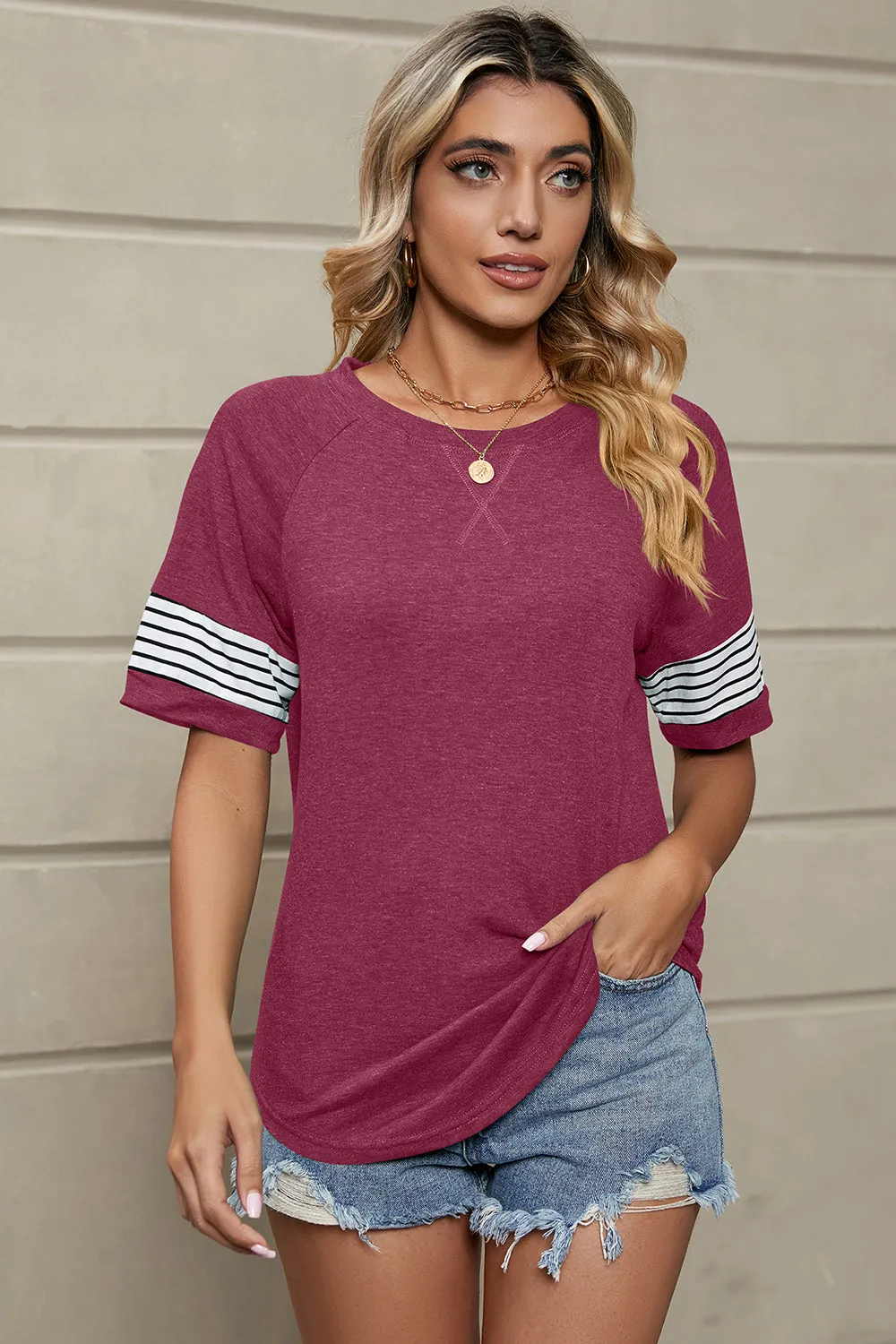 Addisyn Striped Round Neck Short Sleeve T-Shirt