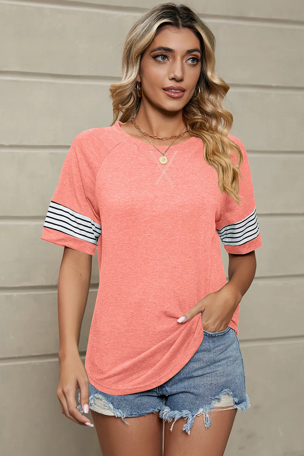 Addisyn Striped Round Neck Short Sleeve T-Shirt