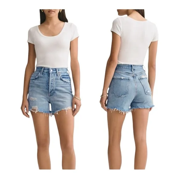 Agolde Dee High Rise Distressed Denim Shorts