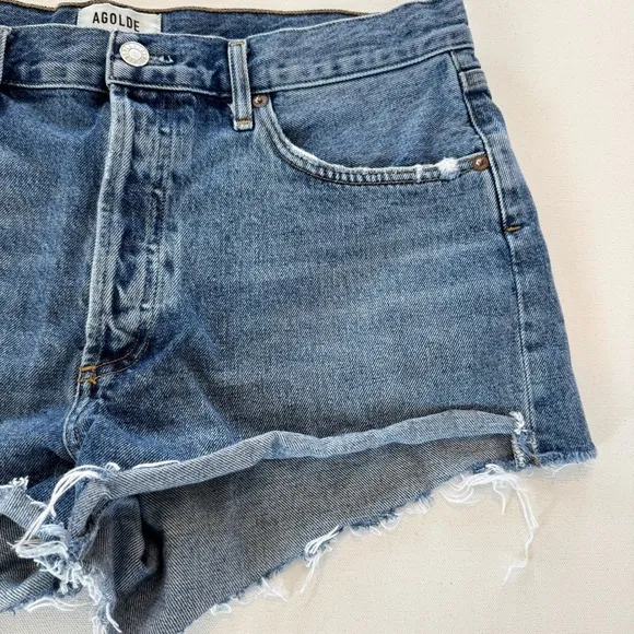AGOLDE Parker Shorts Women’s 30 Blue Denim Jean Distress Frayed Cutoff 2.5”