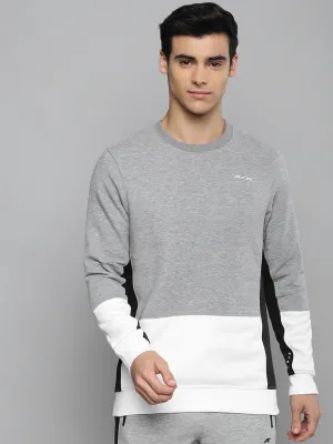 Alcis Men Grey Melange & White Colourblocked Sweatshirt