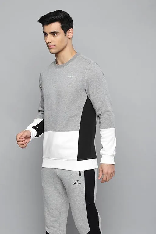 Alcis Men Grey Melange & White Colourblocked Sweatshirt