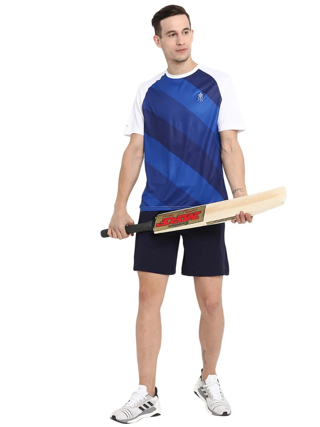 Alcis Men White Rajasthan Royals Striped Round Neck Rajasthan Royals T-shirt