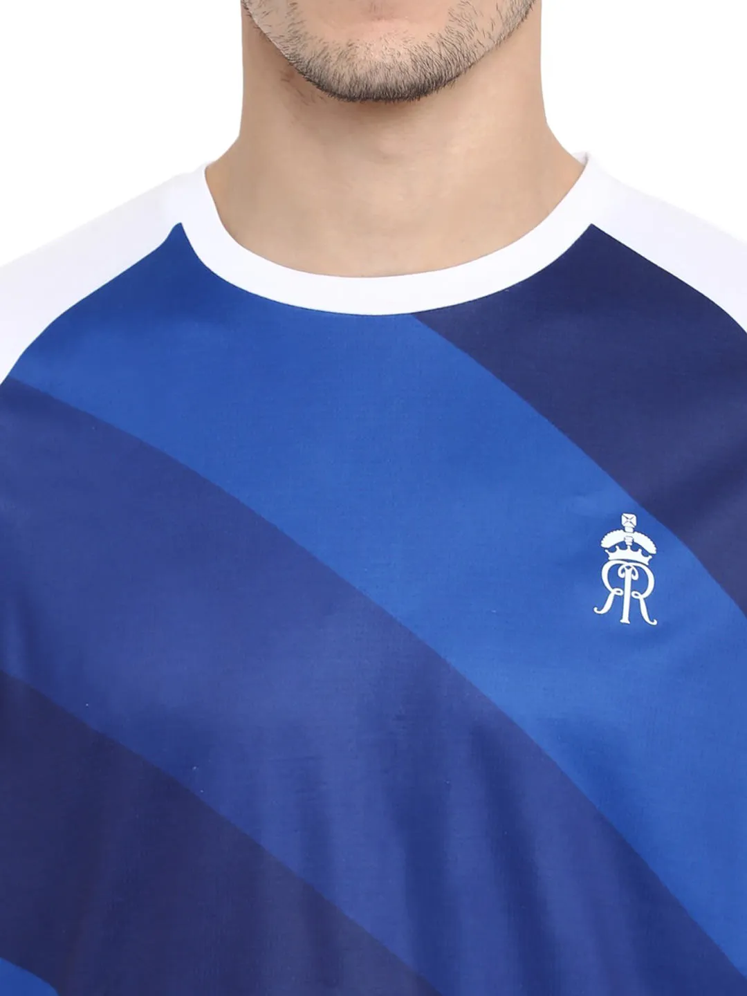 Alcis Men White Rajasthan Royals Striped Round Neck Rajasthan Royals T-shirt