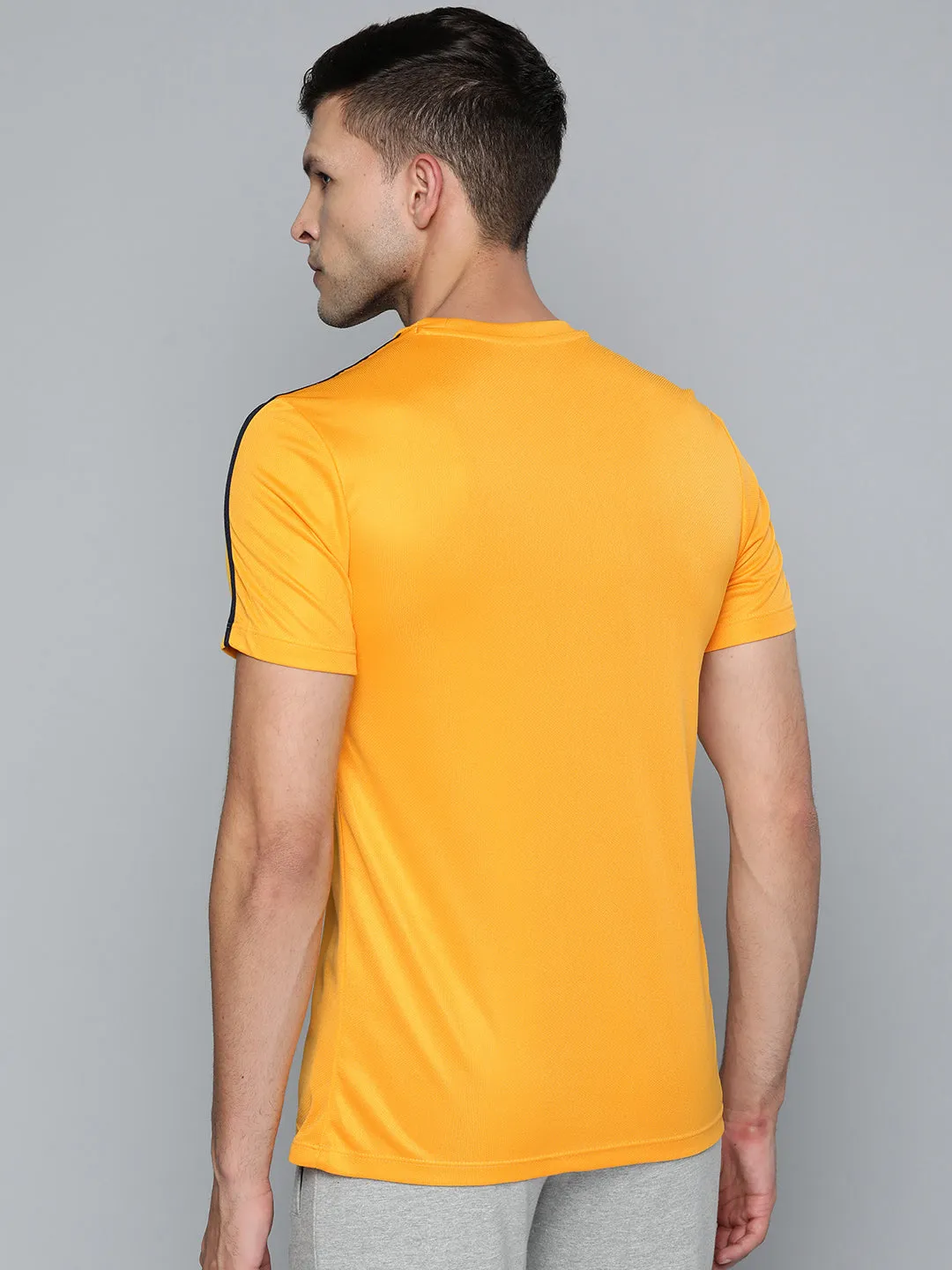 Alcis Men Yellow & Blue Striped Slim Fit T-shirt