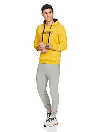 Amazon Brand - Symbol Men's Cotton Blend Neck Hooded Sweatshirt (AW20IHS11_Dawn Yellow_L)