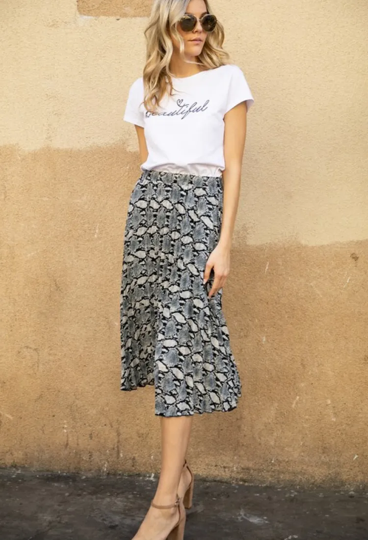 Animal Print Midi Skirt-Black
