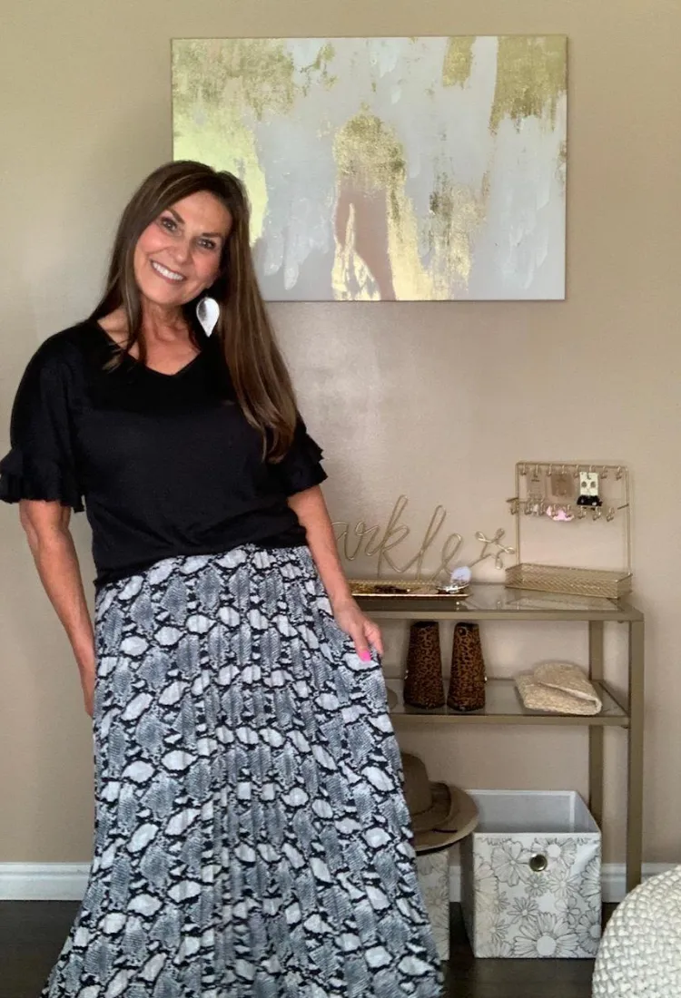 Animal Print Midi Skirt-Black