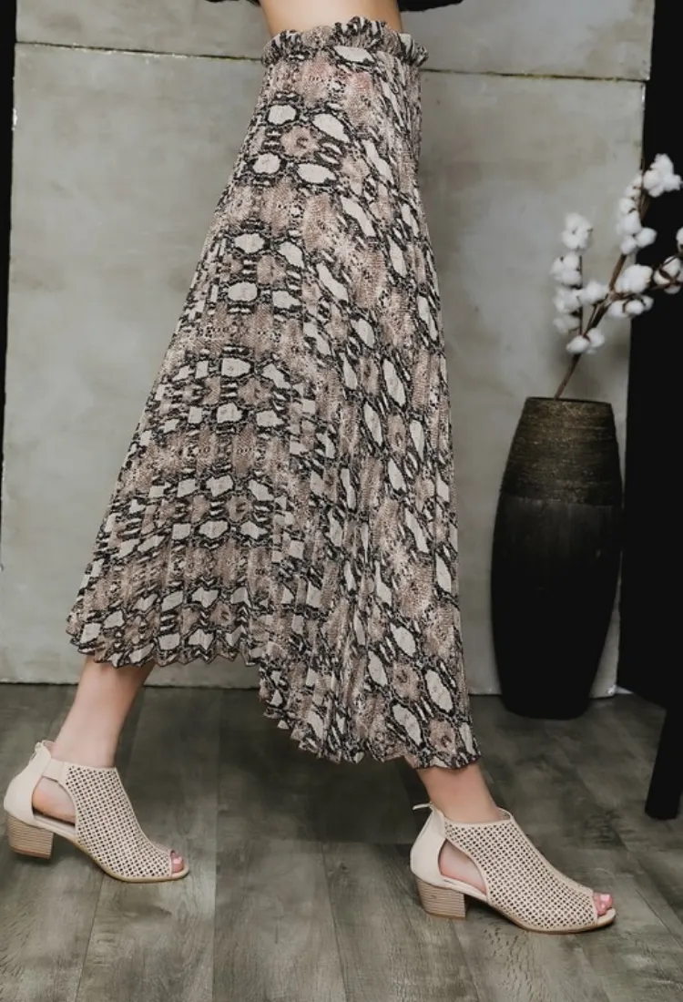 Animal Print Midi Skirt-Taupe