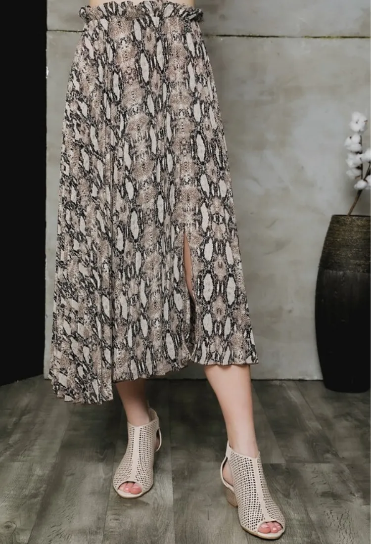 Animal Print Midi Skirt-Taupe