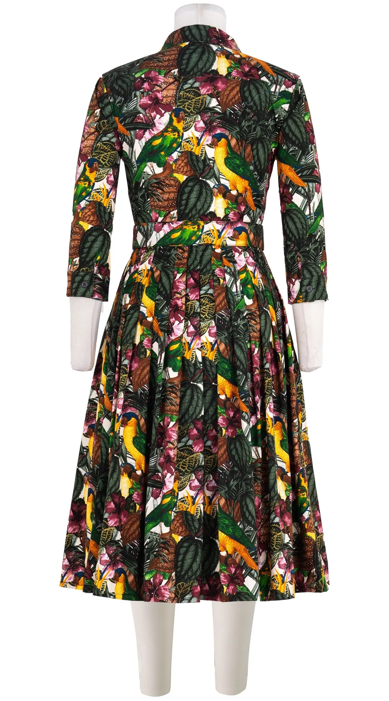 Audrey Dress #2 Shirt Collar 3/4 Sleeve Long Length Cotton Stretch (Mocking Bird)