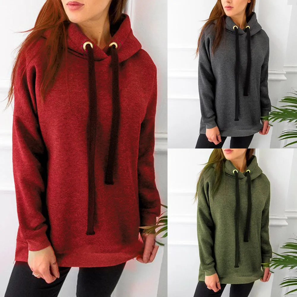 Autumn and Winter Solid Color Wild Casual Loose Long-sleeved Women's Hooded Sweater