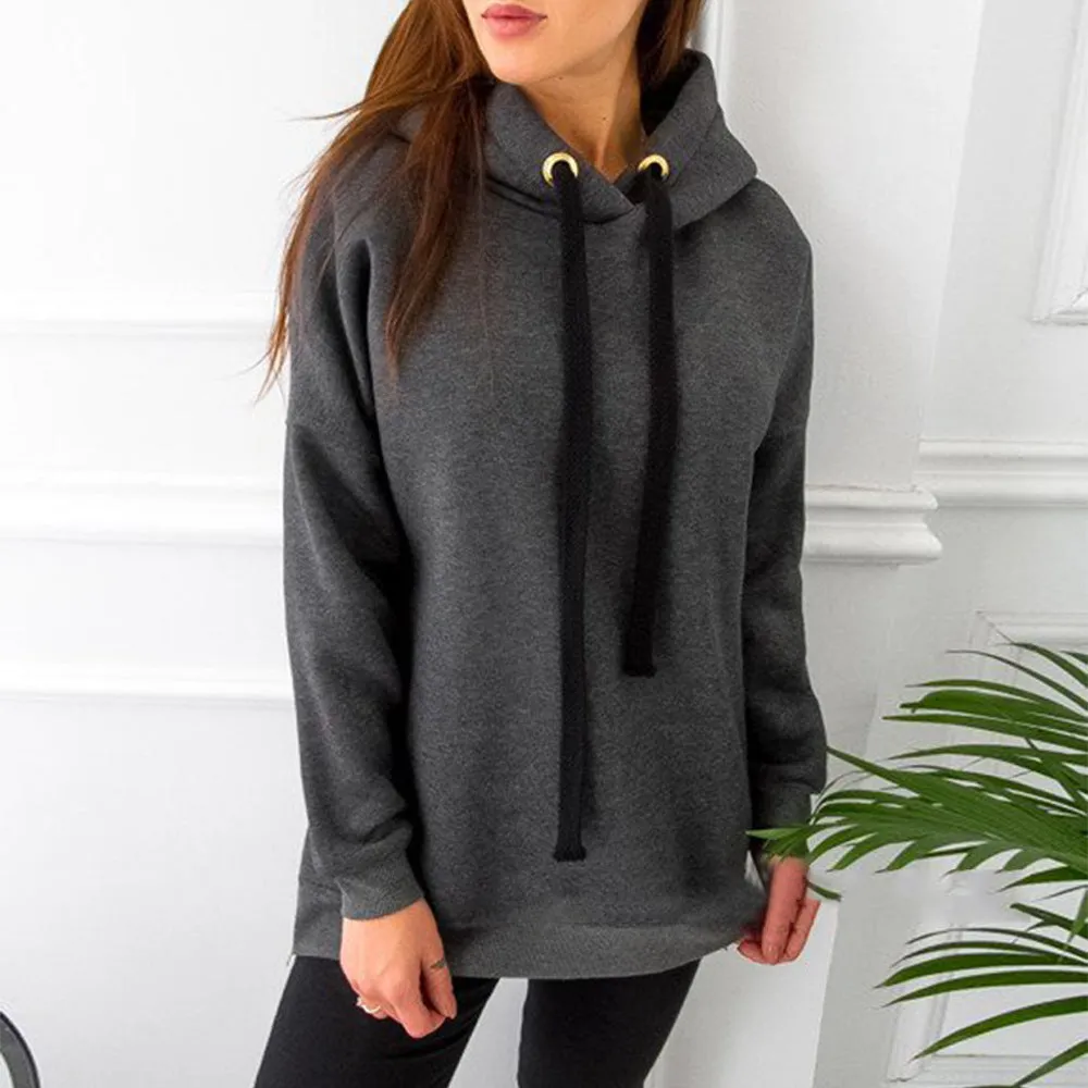 Autumn and Winter Solid Color Wild Casual Loose Long-sleeved Women's Hooded Sweater