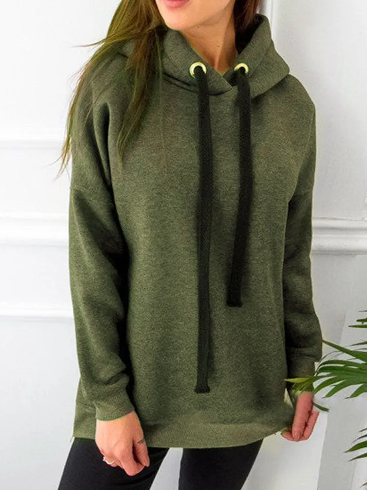 Autumn and Winter Solid Color Wild Casual Loose Long-sleeved Women's Hooded Sweater