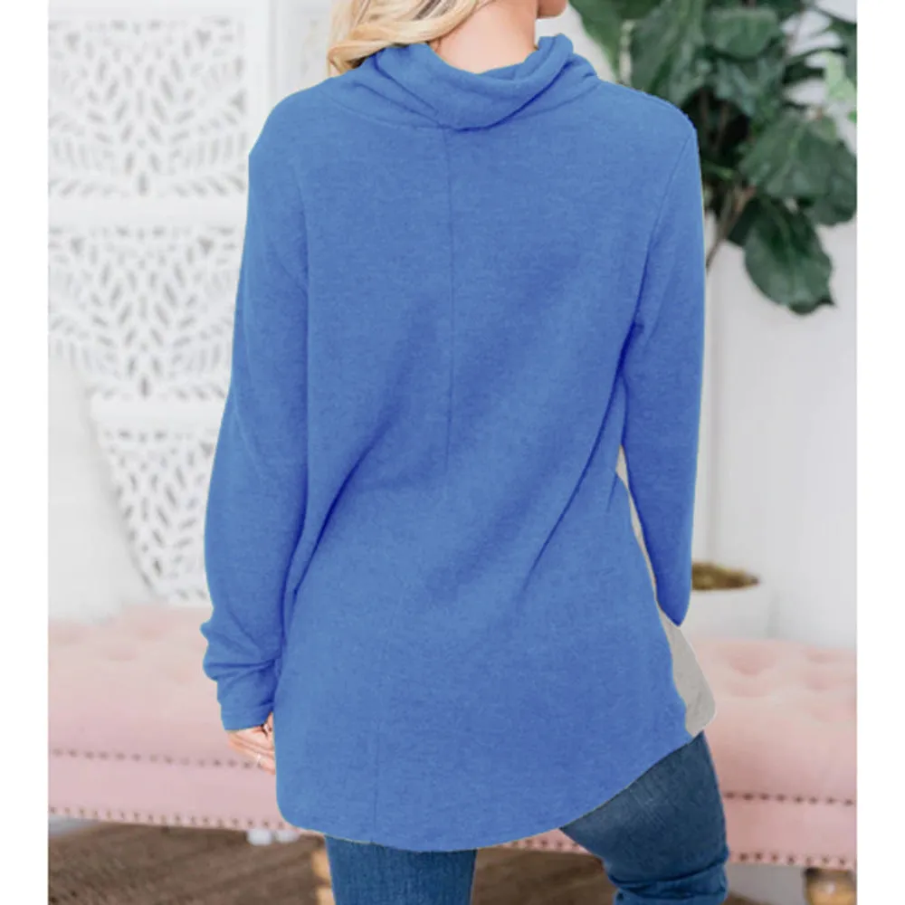 Autumn and Winter Women's High Collar Long Sleeve Color Matching Sweater Sleeve Irregular Jacket