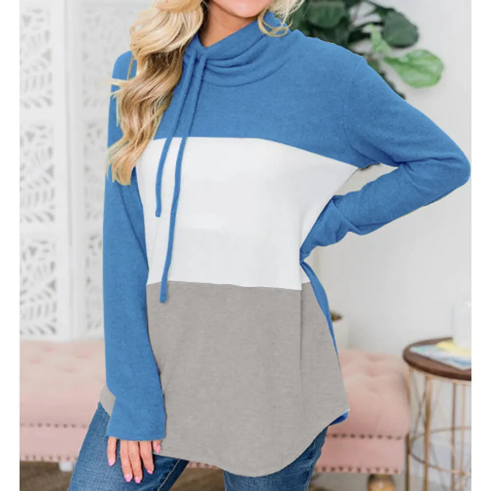 Autumn and Winter Women's High Collar Long Sleeve Color Matching Sweater Sleeve Irregular Jacket