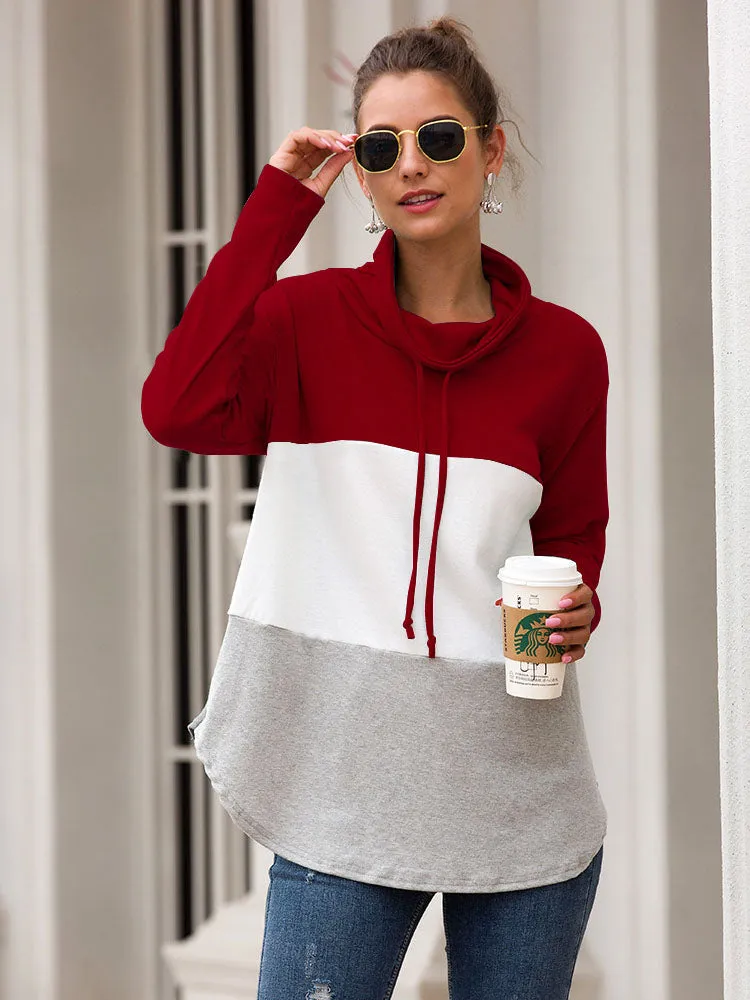 Autumn and Winter Women's High Collar Long Sleeve Color Matching Sweater Sleeve Irregular Jacket