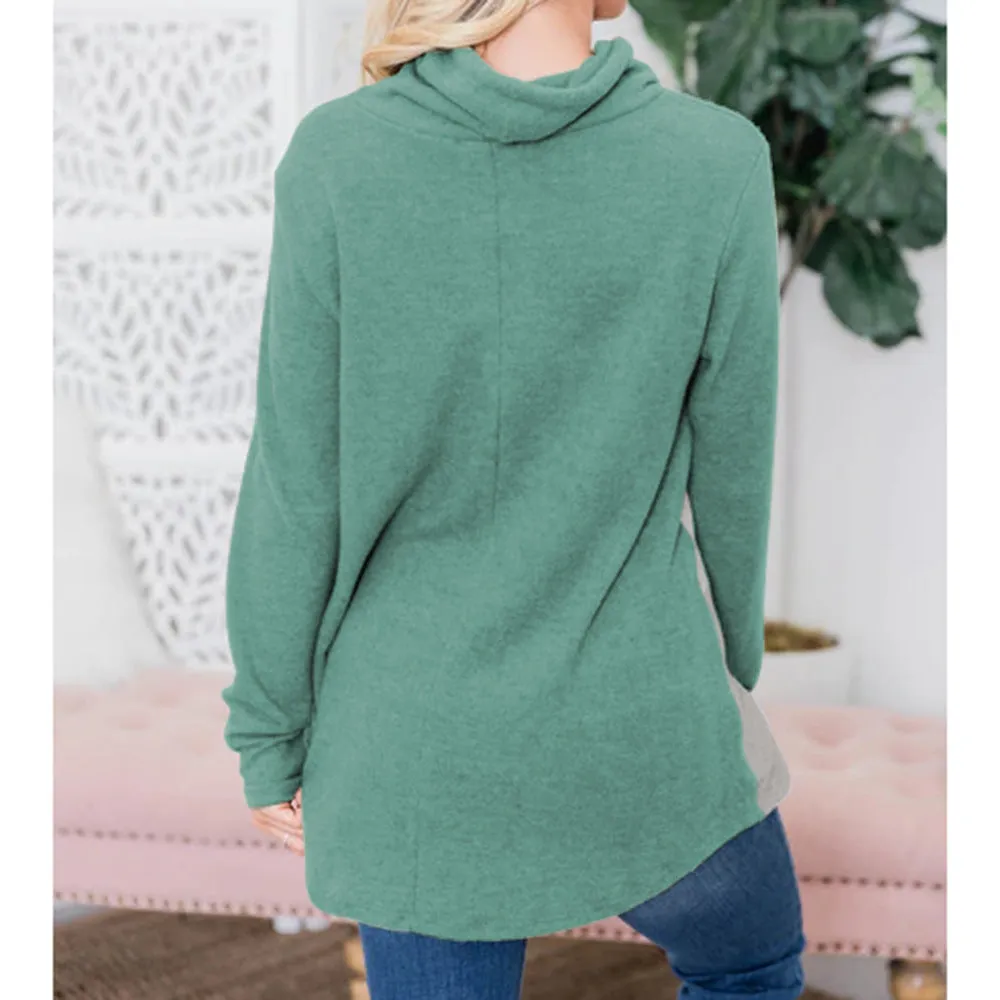 Autumn and Winter Women's High Collar Long Sleeve Color Matching Sweater Sleeve Irregular Jacket