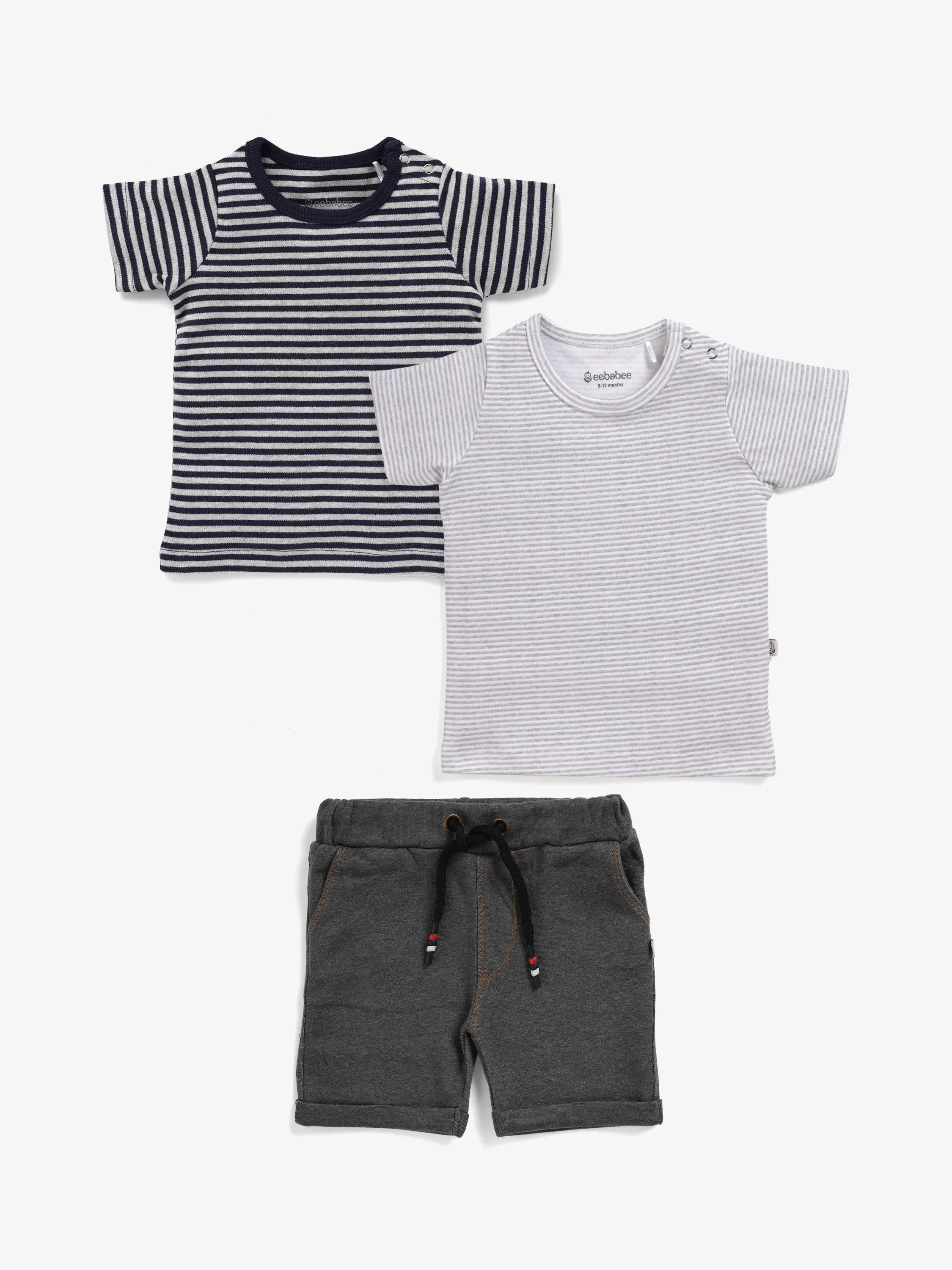 BABY BOYS STRIPED TEE & DENIM SHORTS SET