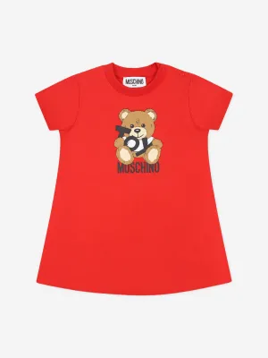 Baby Girls Teddy Bear Jersey Dress in Red