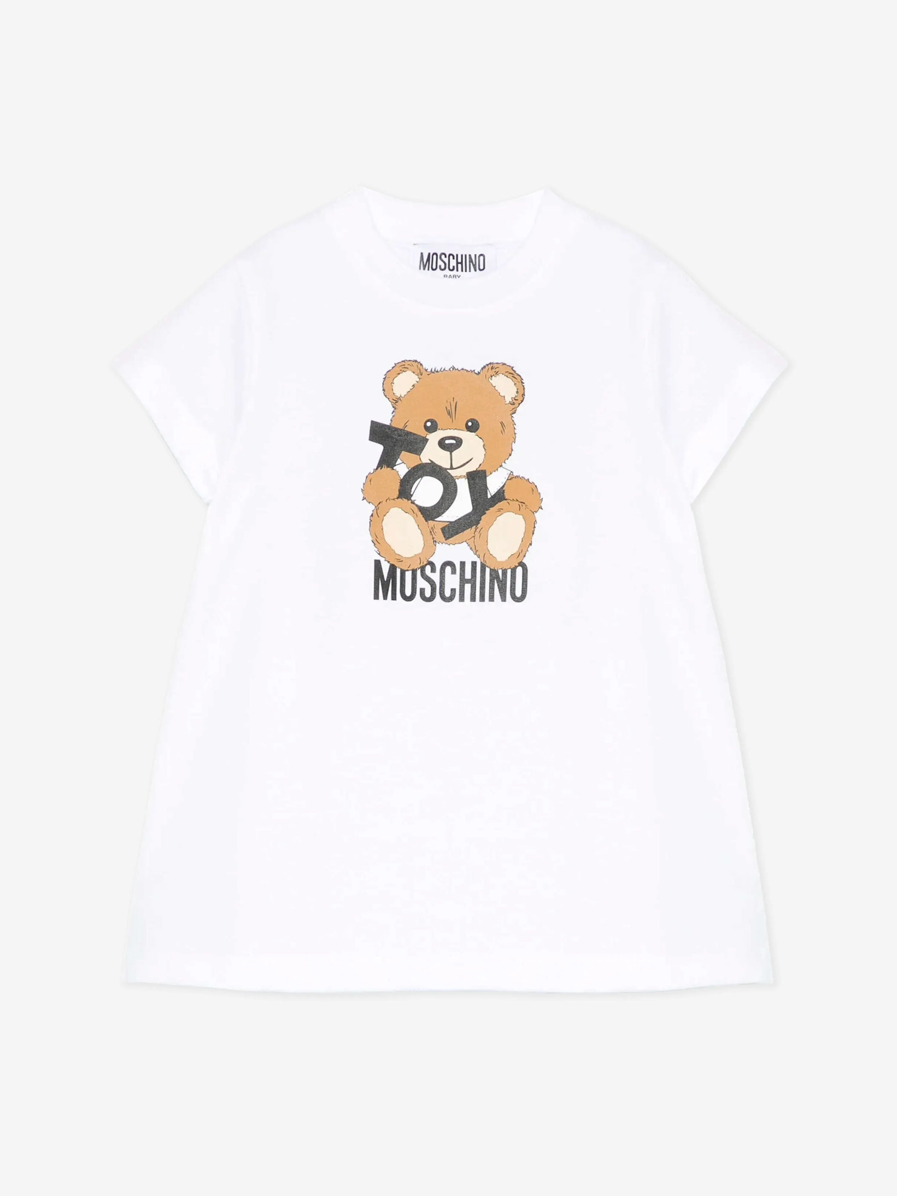 Baby Girls Teddy Bear Jersey Dress in White