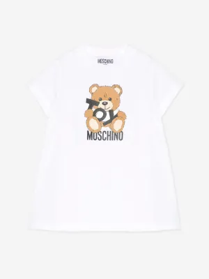 Baby Girls Teddy Bear Jersey Dress in White