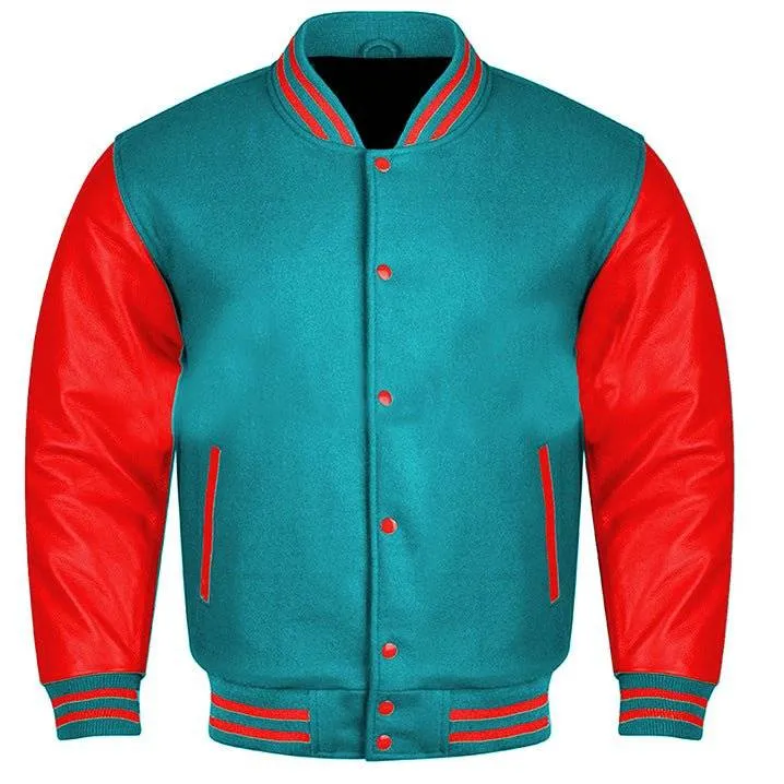 Baseball Varsity Jacket - Sky Blue Red