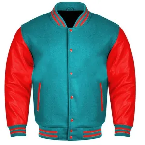 Baseball Varsity Jacket - Sky Blue Red