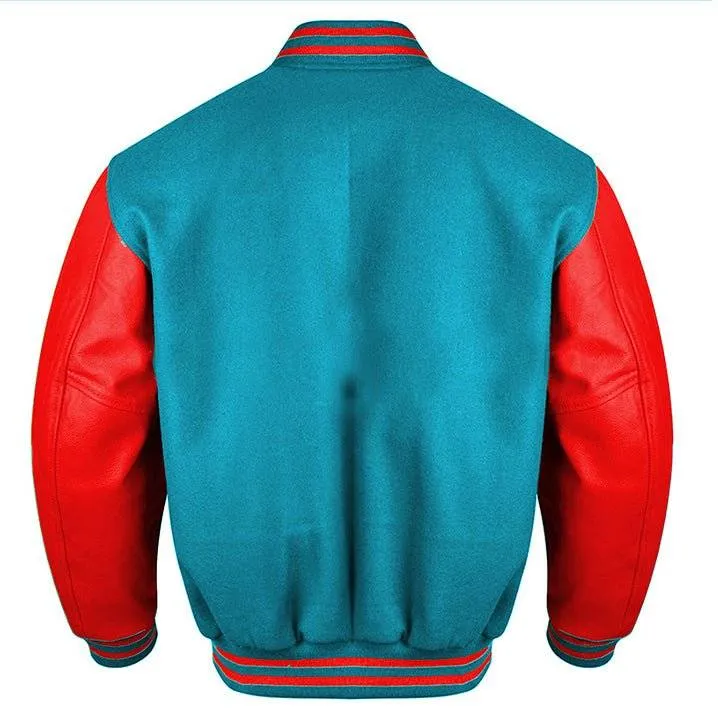 Baseball Varsity Jacket - Sky Blue Red
