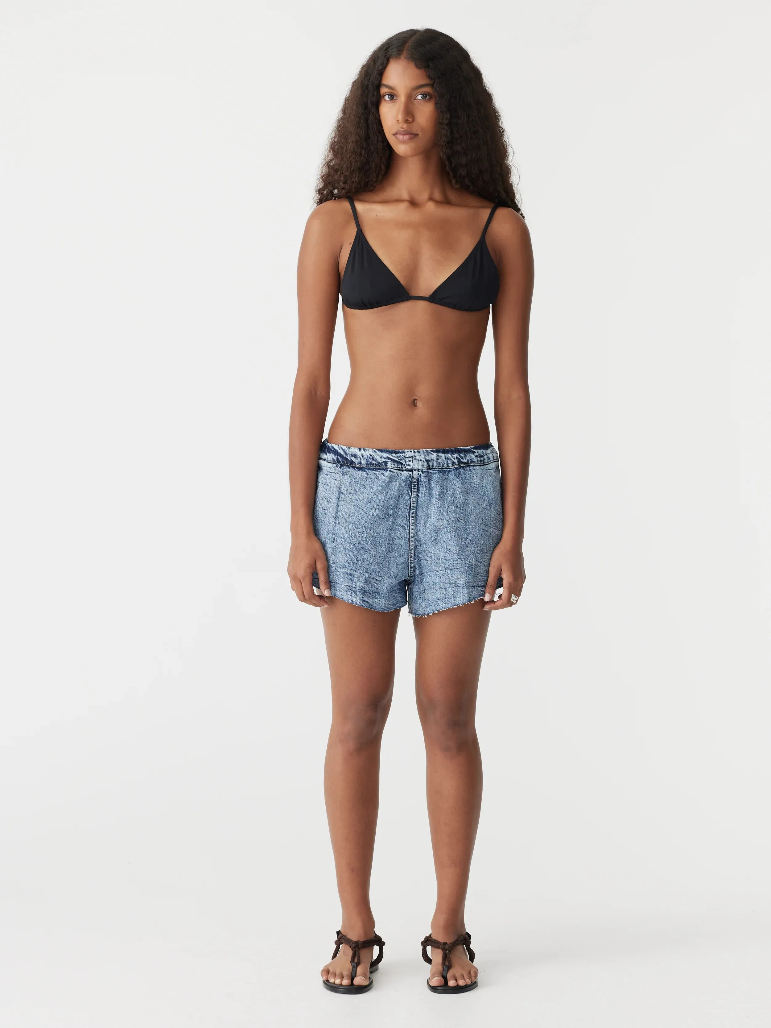 Bassike Denim Pull On Mini Short in Classic Stone Wash
