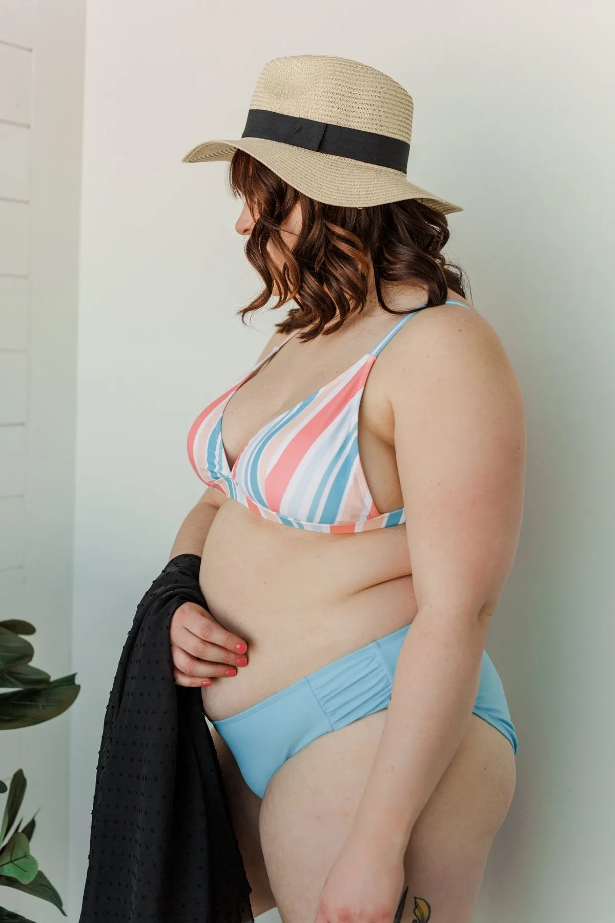 Beach Babe Triangle Bikini Top- Striped Multi-Color