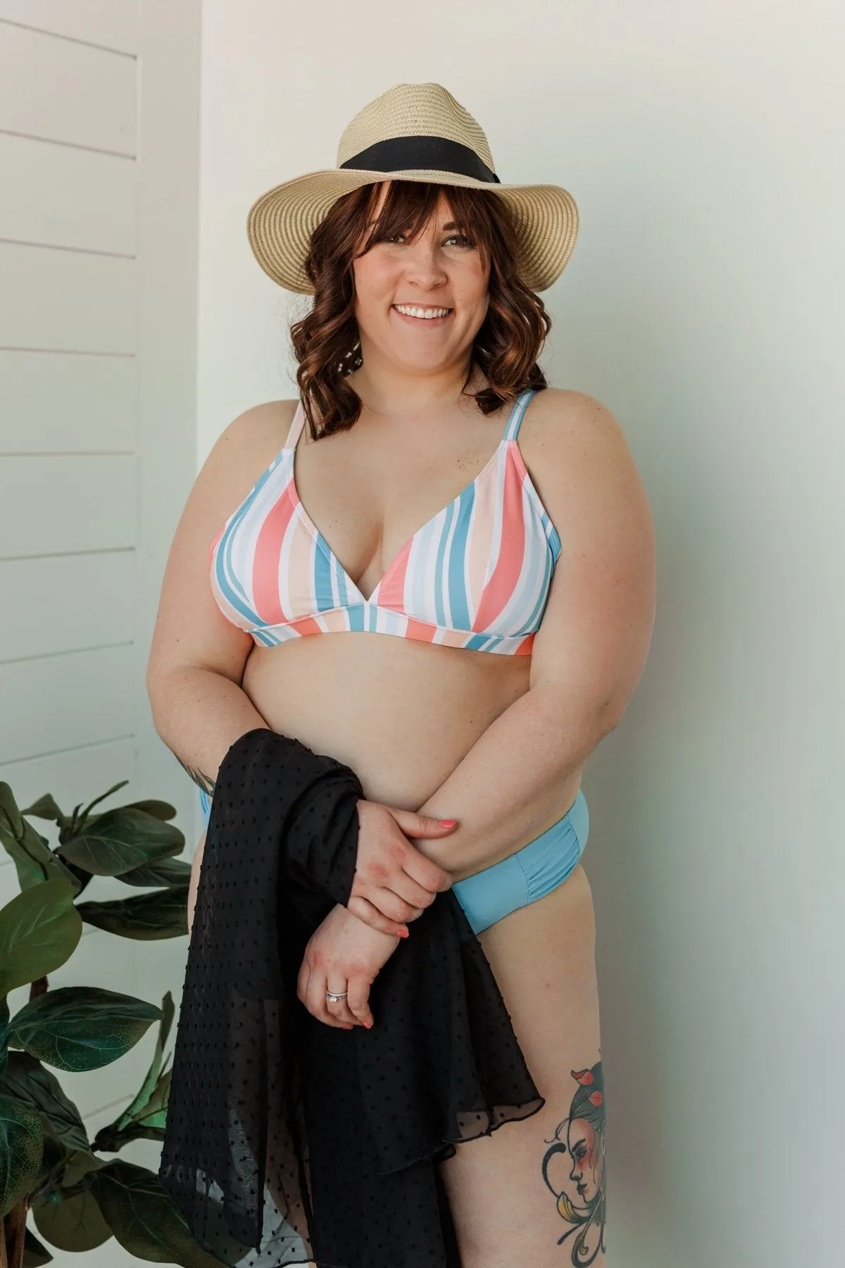 Beach Babe Triangle Bikini Top- Striped Multi-Color
