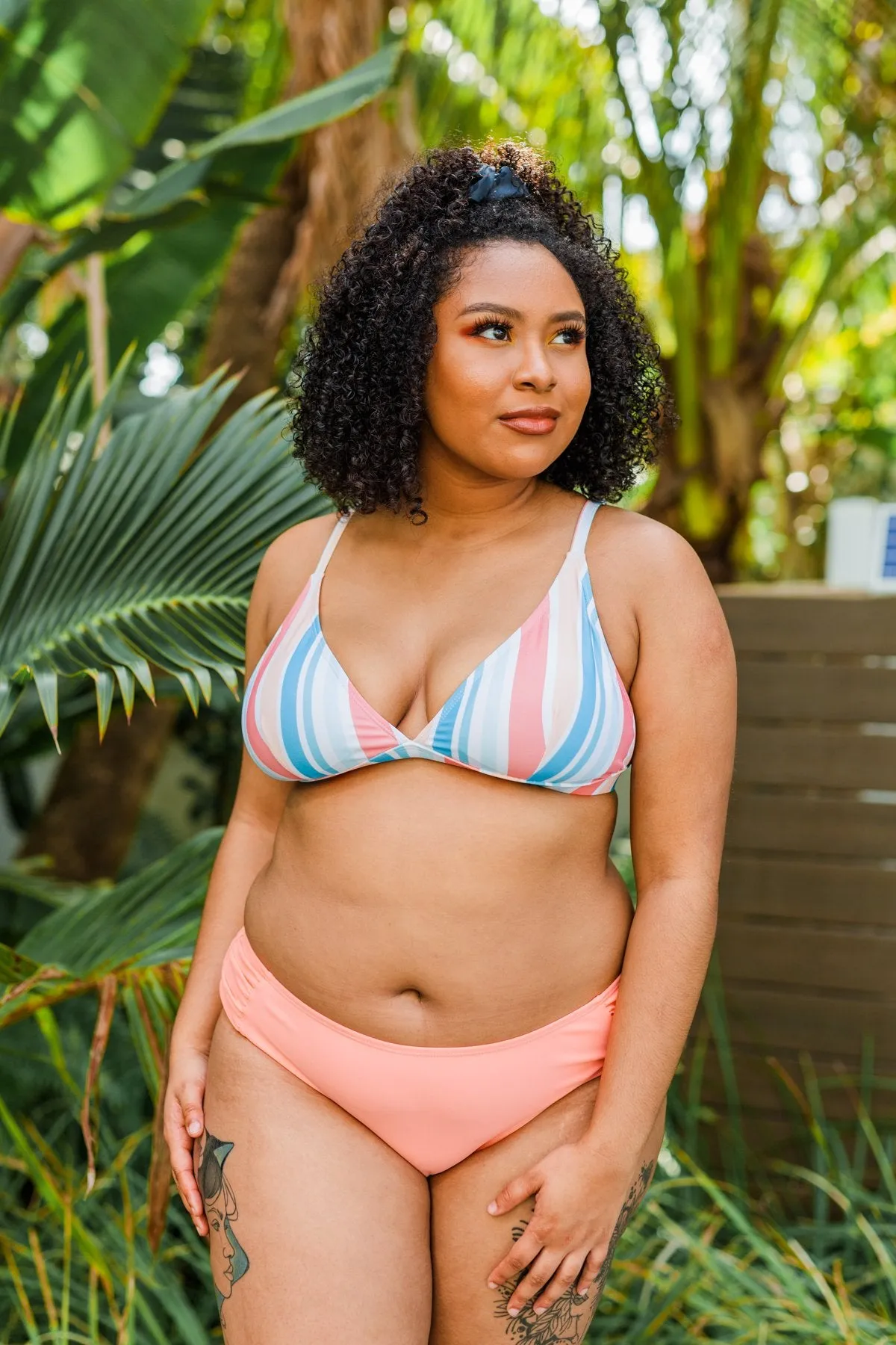 Beach Babe Triangle Bikini Top- Striped Multi-Color