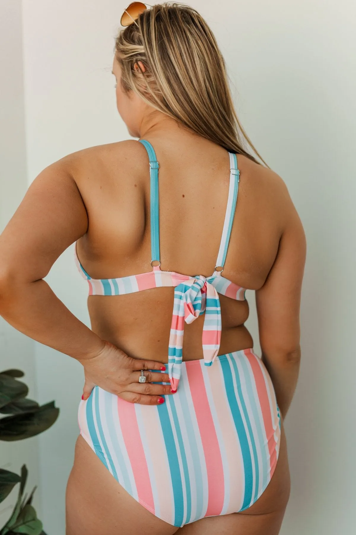 Beach Babe Triangle Bikini Top- Striped Multi-Color