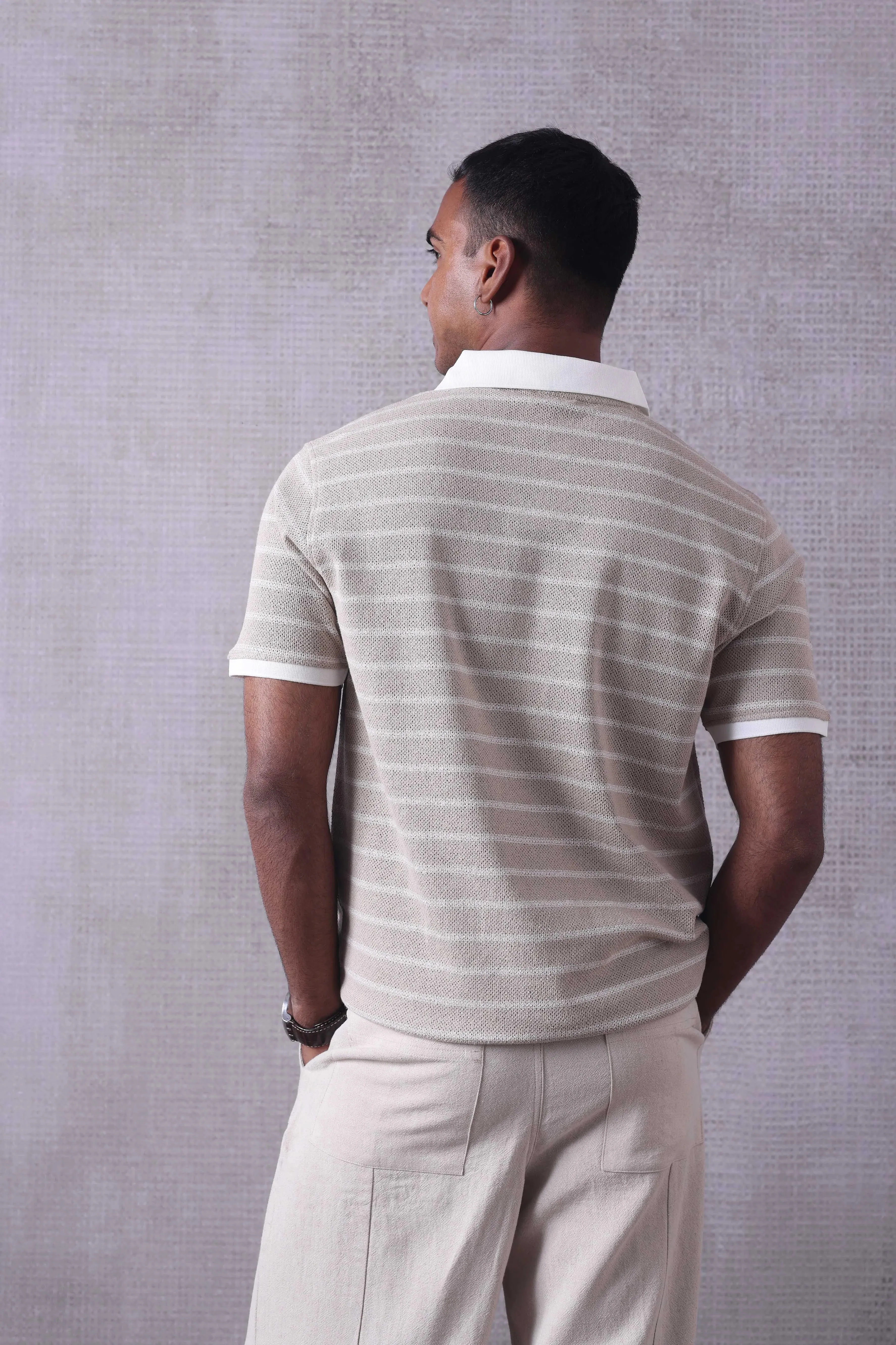 Beige Striped Polo Tshirt