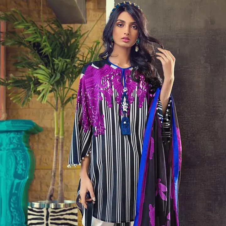 Best Designer Lawn Dress in Black and Purple Color #M0065