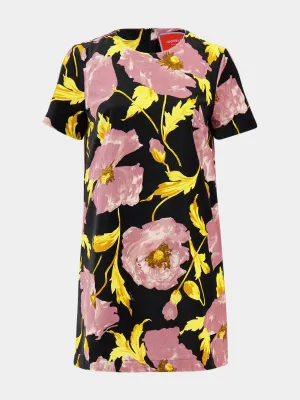 Black Floral Mini Swing Cotton Dress