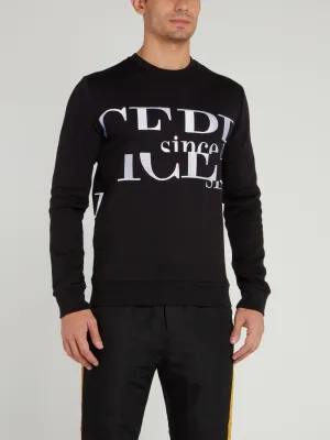 Black Logo Embroidered Crewneck Sweatshirt
